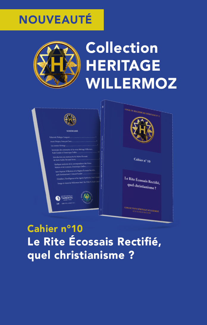 Couverture de la revue Héritage n°10 de la GLTSO intitulée Le Rite Écossais Rectifié, quel christianisme ? avec le sommaire anniversaire et mention de la Loge de recherche Héritage n°2.